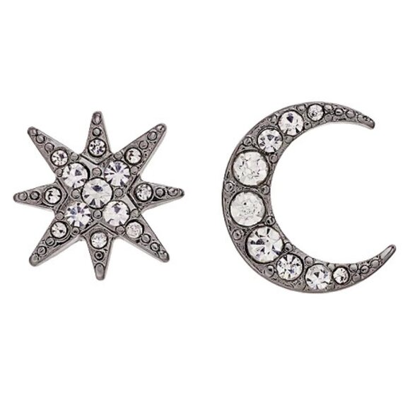 Vera Wang Jewelry - VERA WANG Celestial Gunmetal/Clear Crystal Moon & Star Stud Earrings**NEW!
